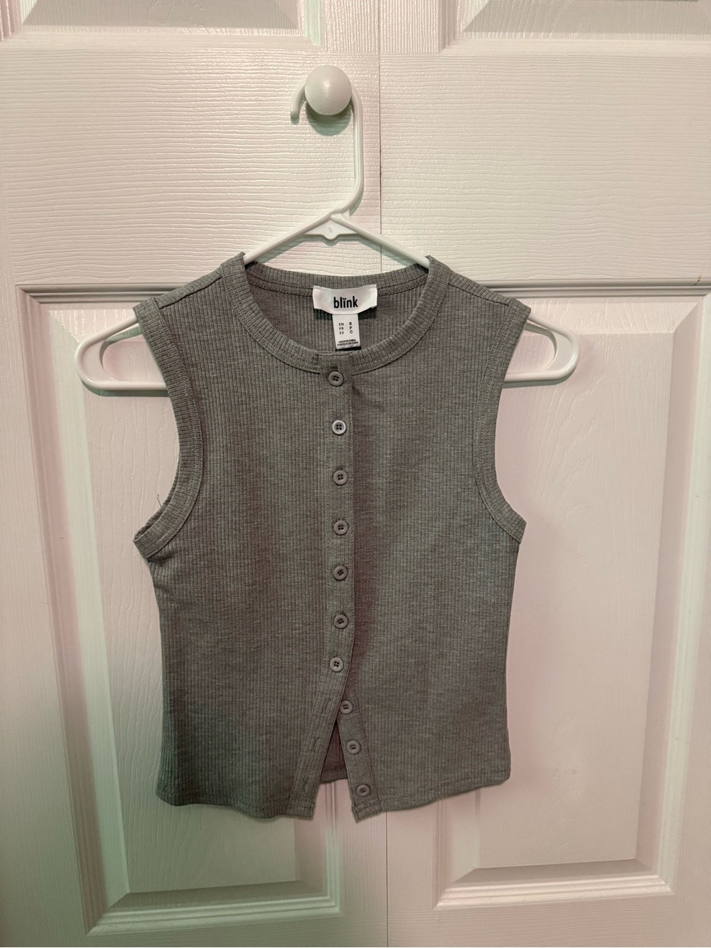 blink Ribbed Button-Front Tank Top - Gray